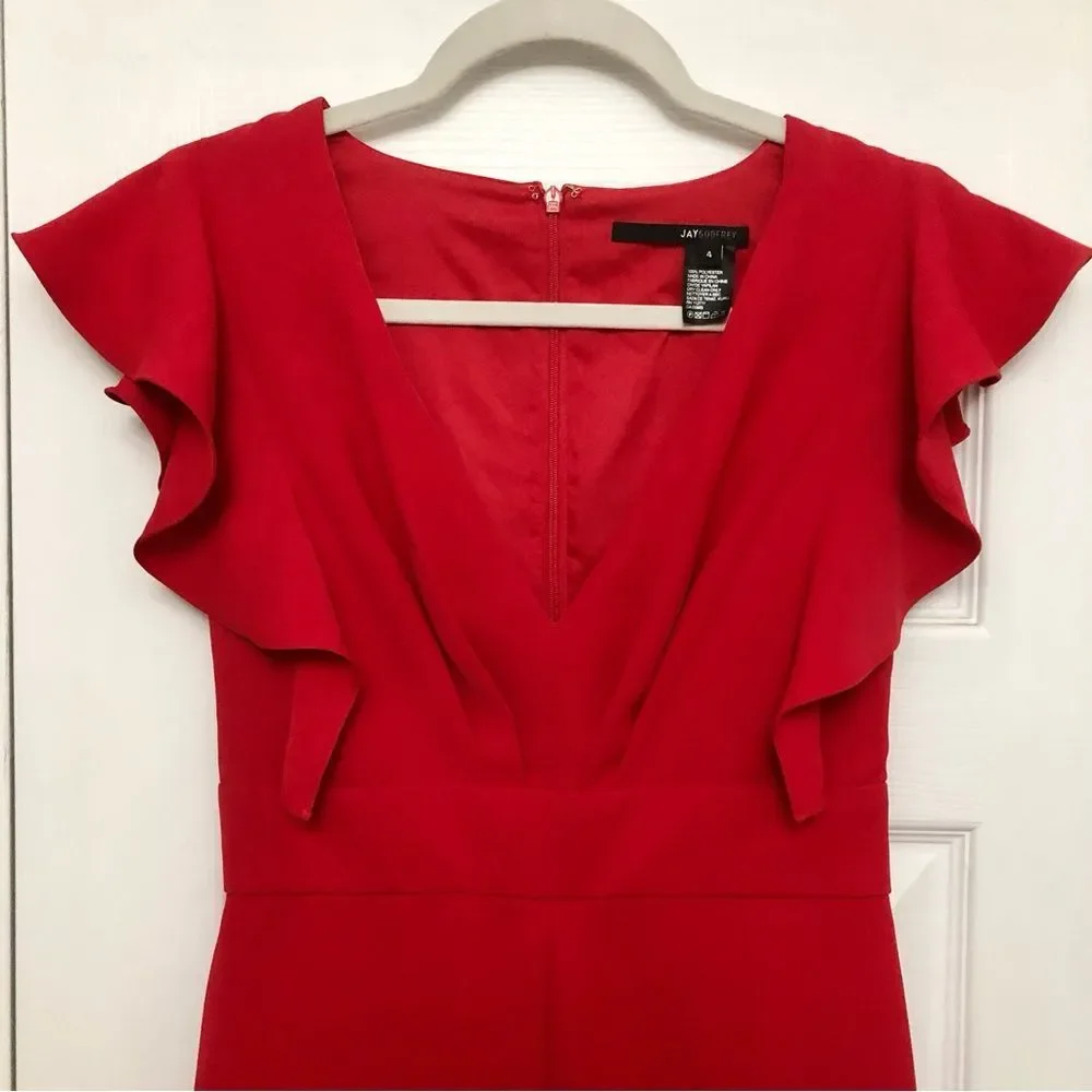Jay Godfrey JayGodfrey Jumpsuit Red Flutter Sleeve Ruffle Trim Sleeveless 4